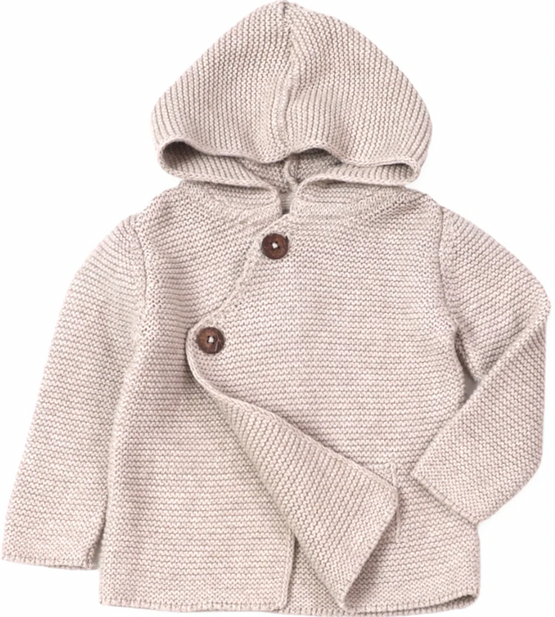 Oatmeal Heather Knit Hooded Button Jacket