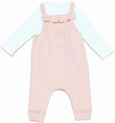 Ruffle Pointelle Knit Baby Overall & Bodysuit Set
