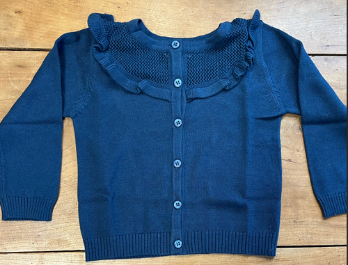 Navy Blue Classic Ruffle Trim Cardigan