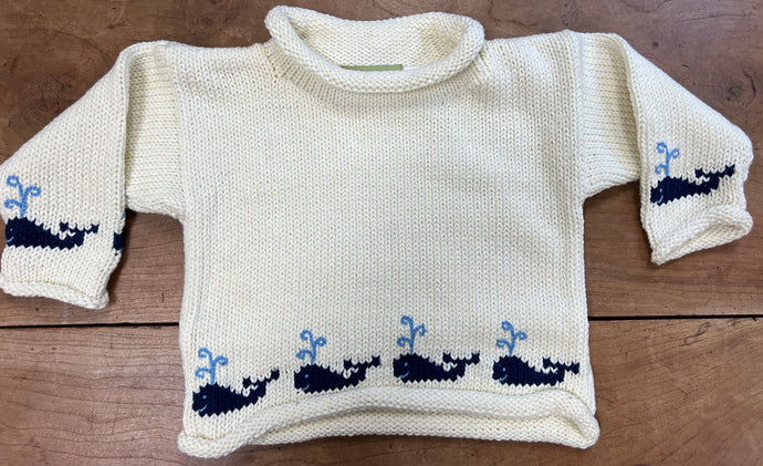 Whales On Ecru Rollneck Sweater