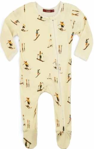 Vintage Natural Skiers Organic Cotton Zipper Footie
