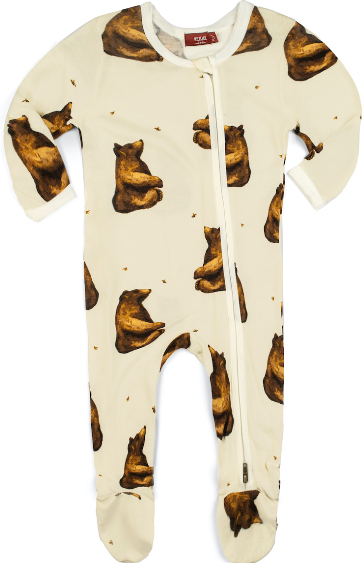 Honey Bear Bamboo Zipper Footed Romper