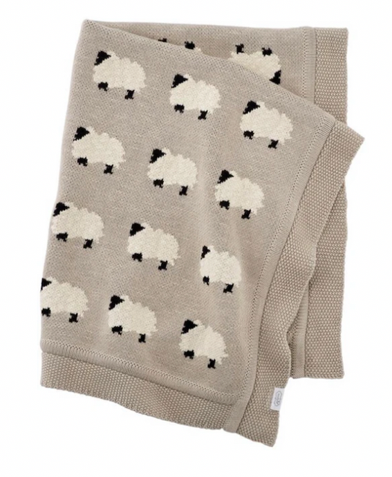 Furry Sheep - Organic Cotton Jacquard Sweater Knit Baby Blanket