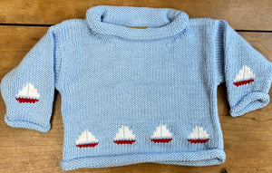 Sailboats On Blue Roll Neck Sweater